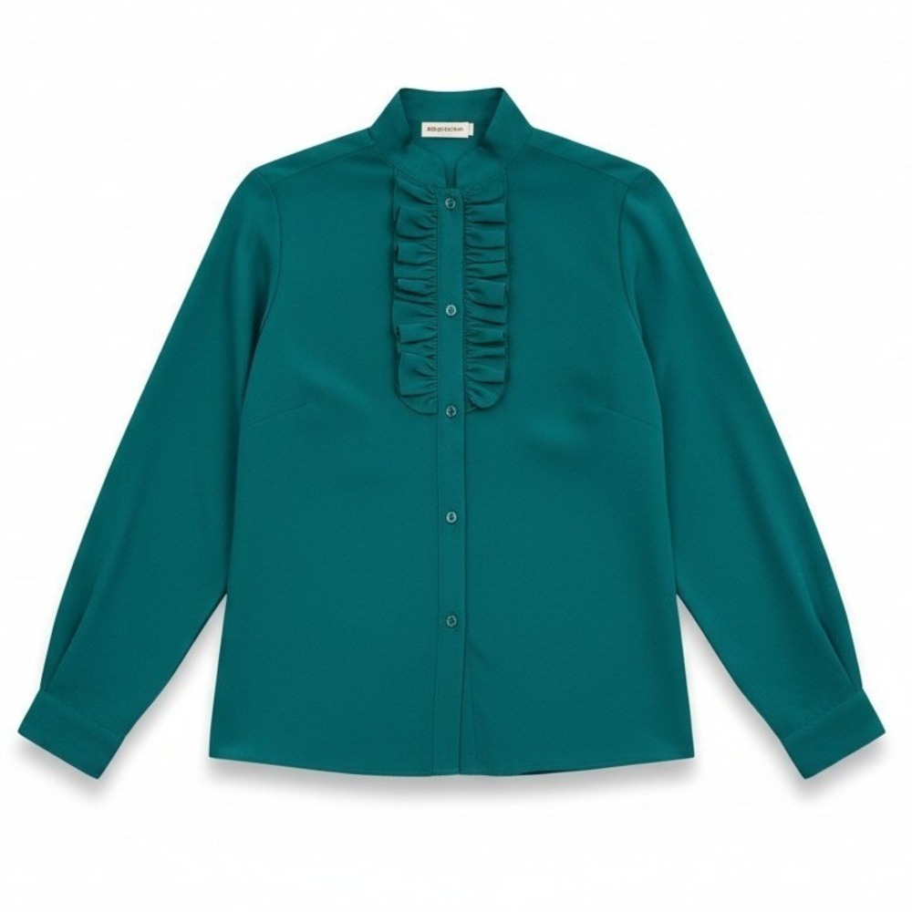 Jack Winter Vintage Ruffle Front Blouse Teal Green Button‎ Down, Woman's Size 8